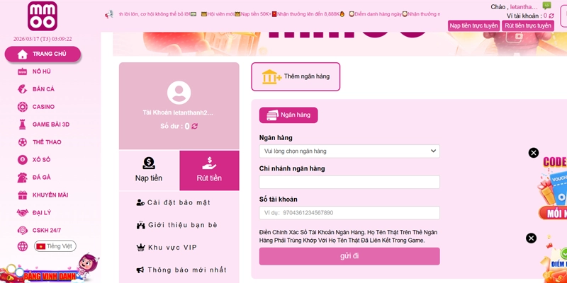 Hướng Dẫn MMOO - Điều Quan Trọng Người Mới Nên Biết 2026 11 Các thao tác rút tiền MMOO thưởng chỉ vài phút đơn giản